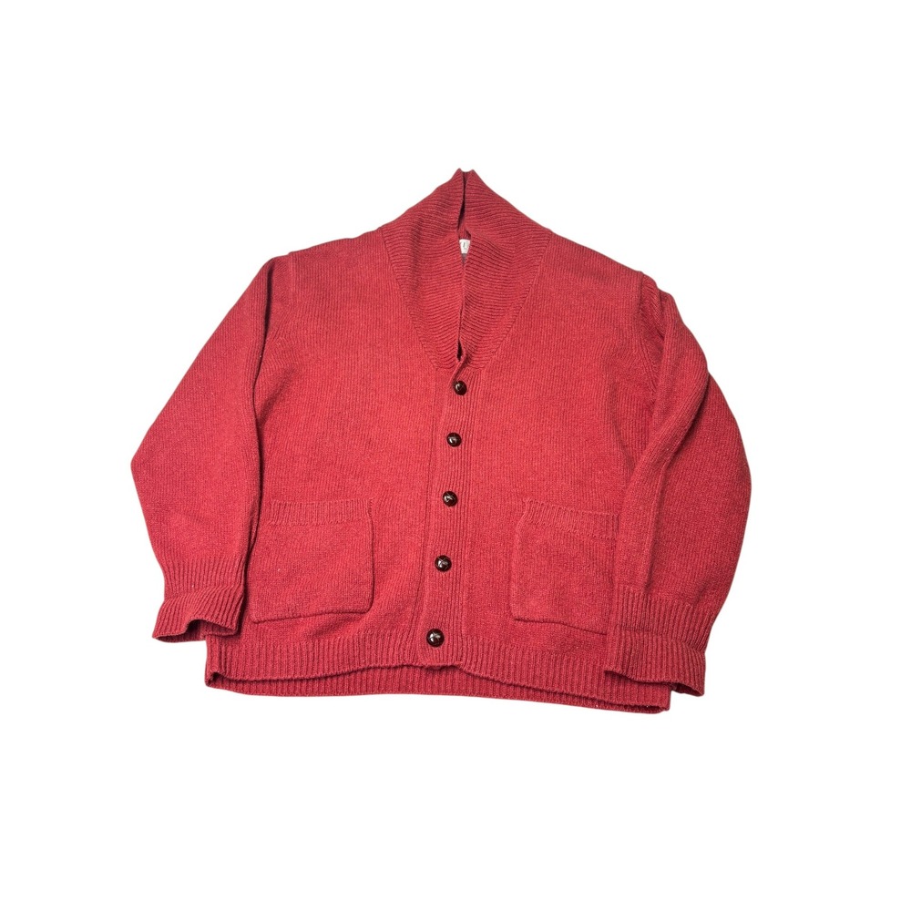 Orvis Mens Red Wool Blend Shawl Collar Button Front Cardigan Sweater Large